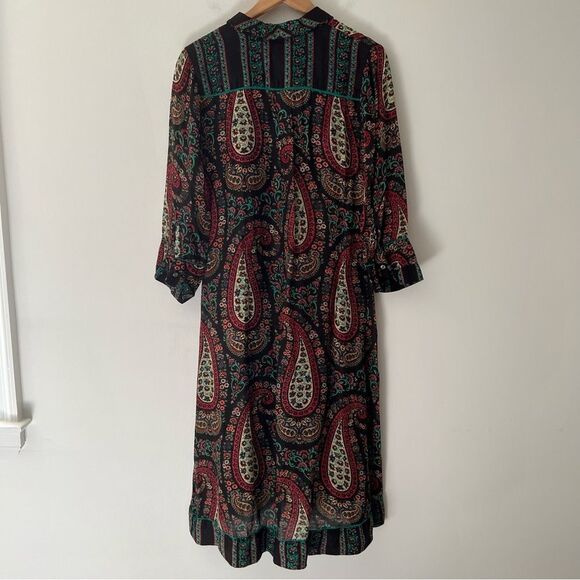 Ritu Kumar Dress Midi Paisley Kurta Viscose Black Green Maroon Size XS Boho - Picture 5 of 12
